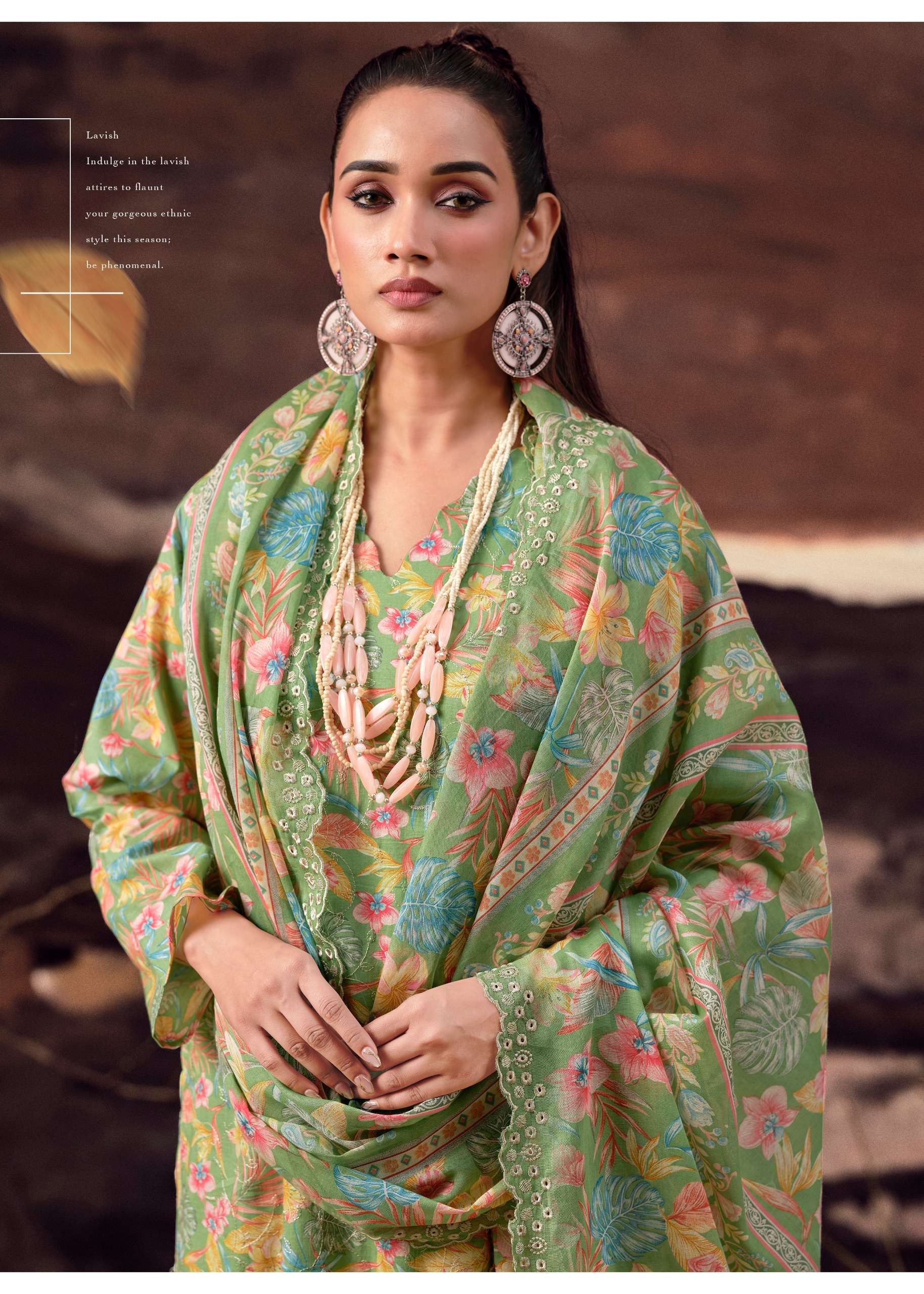 THE HERMITAGE SHOP PETALS IN MAL LAWN COTTON SCHIFFLI WORK SUIT LUXURY WEAR AND FESTIVE FASHION 